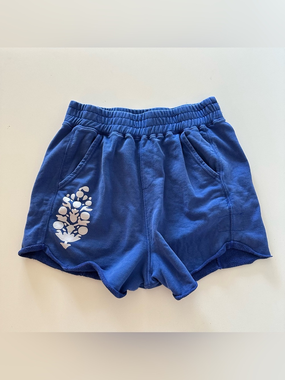 Free People FP Movement All Star Shorts Blue Big White Logo Oversized Lounge L